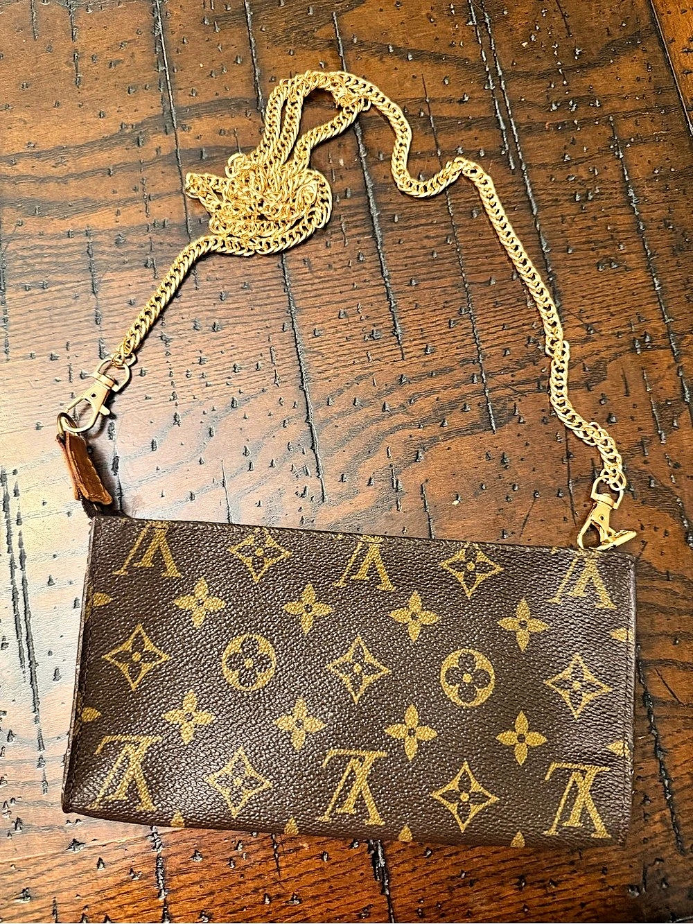 Louis Vuitton Mini Pochette Accessoires Monogram Clutch Brown & Gold